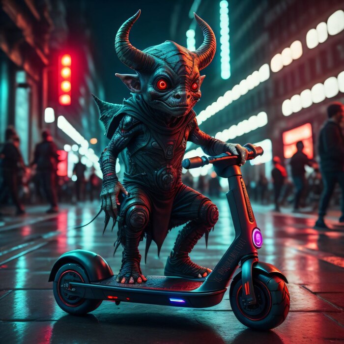 "...а чёрт на самокате, взяв его в прокате."