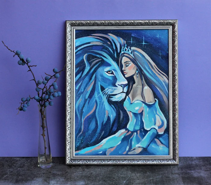 The Princess and Her Lion - My, Art, Painting, Oil painting, Fantasy, Story, Children, Needlework with process, Needlework, Creation, Drawing process, Decor, Interior, Childhood, Dream, a lion, The lion king, Self-taught artist, Artist, Princess, Vertical video, Video, Longpost