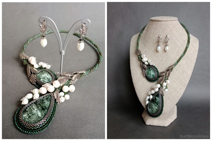 совсем новенькое колье с жемчугом и серафинитами; название не придумалось