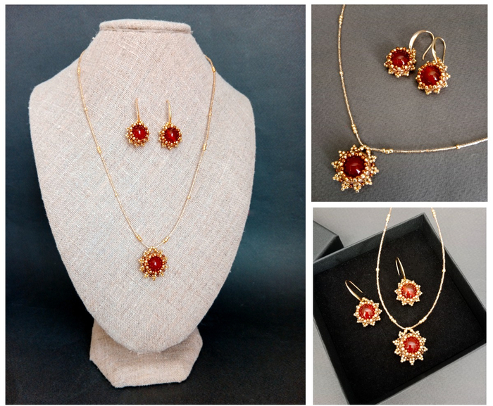 Бусины сердолика и японский бисер