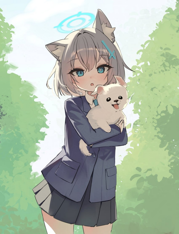  , Anime Art, Blue Archive, Sunaookami Shiroko, Animal Ears, 