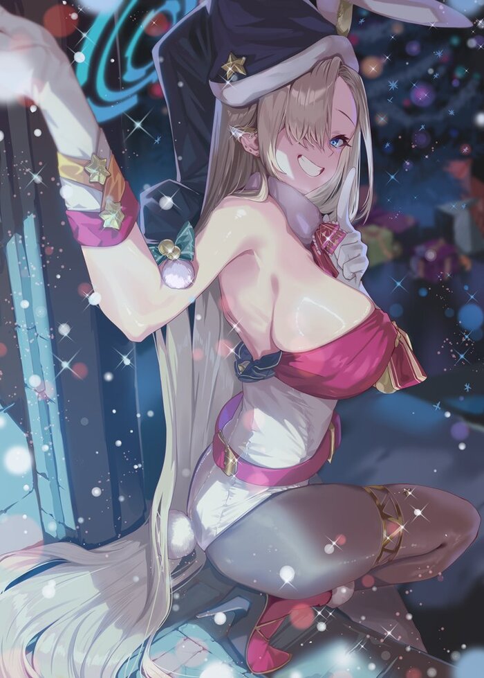      , Anime Art, , , Blue Archive, Ichinose Asuna, Bunnysuit, Bunny Ears, Bunny tail, Santa costume,  