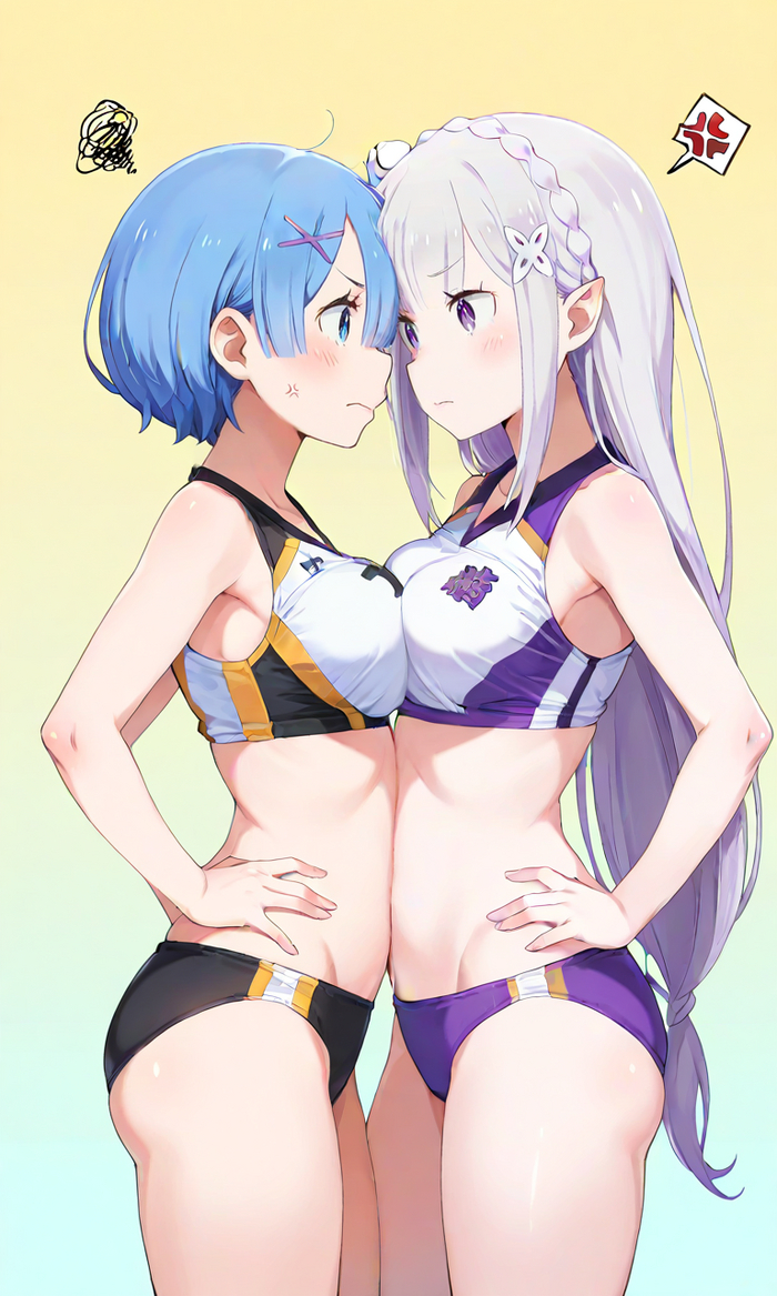  Anime Art, , Re:Zero Kara, Rem (Re:Zero Kara), Emilia,  