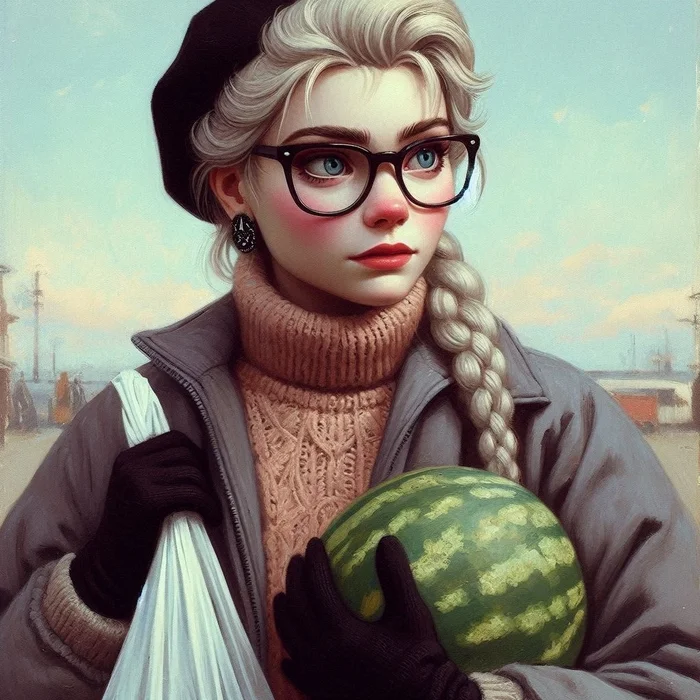 To the market for watermelon - Neural network art, Memes, Humor, Watermelon, Elsa, Sergey Bodrov