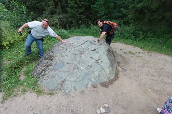 Валун на горе в наши годы, вся гора заросла лесом