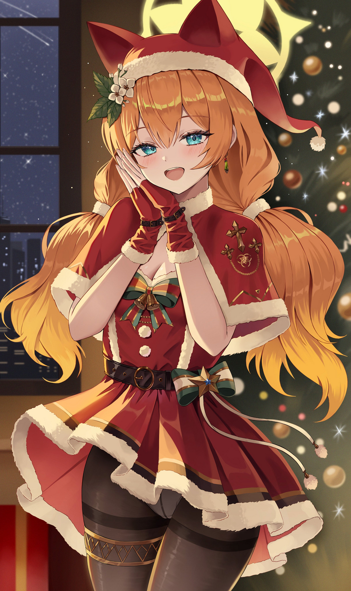  Anime Art, , Iochi Mari, Blue Archive, Animal Ears, , Santa costume, 