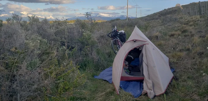 Torres del Paine is getting closer - My, Bike trip, Solo travel, A bike, South America, Travels, Bike ride, Andes, Chile, Cyclist, Cycling, Patagonia, Torres Del Paine, Camping, The mountains, Road, Longpost