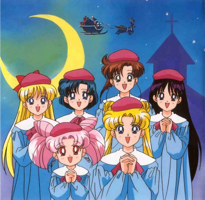 Merry Christmas - Sailor Moon, Sailor chibi Moon, Sailor Mercury, Sailor Mars, Sailor Jupiter, Sailor Venus, Аниме, Anime Art, Рождество