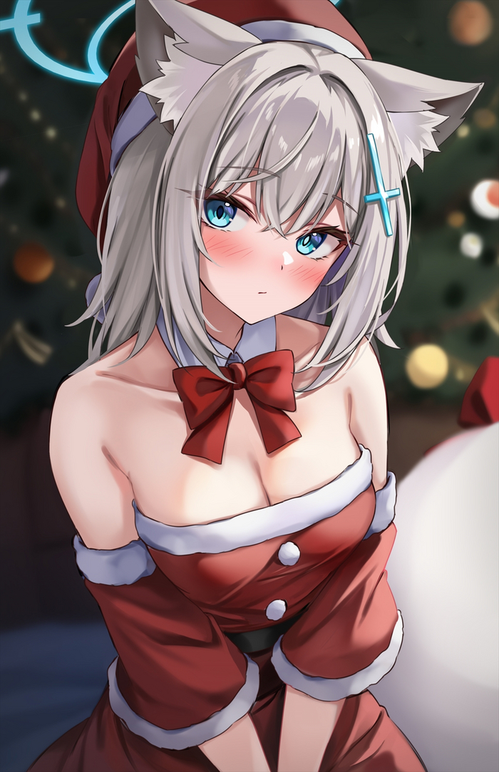 Shiroko Anime Art, , Sunaookami Shiroko, Blue Archive, Santa costume, , Animal Ears