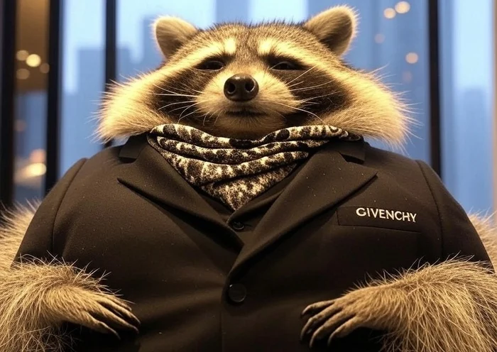 Жирный енот в Givenchy - Моё, Енот, Givenchy, Арты нейросетей