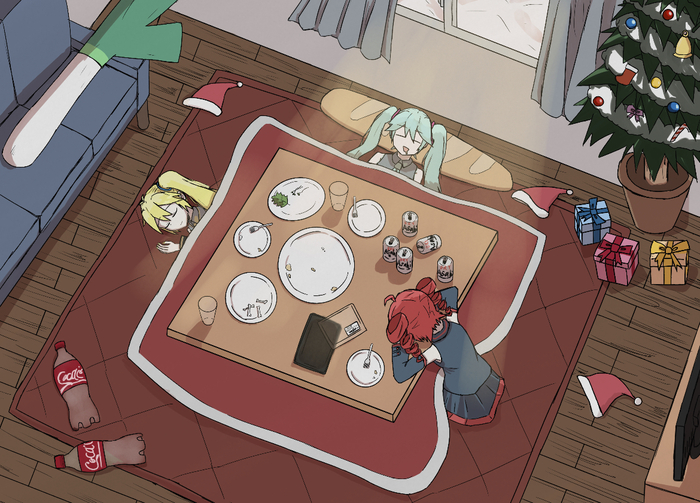    , Anime Art, Vocaloid, Utau, Hatsune Miku, Kasane Teto, Akita Neru, Vocaloid Art, , Kotatsu