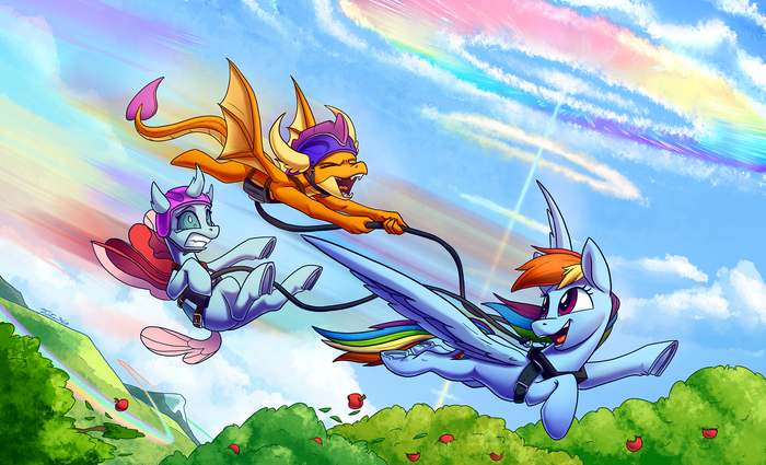 Need For Speed My Little Pony, Rainbow Dash, Ocellus, Smolder