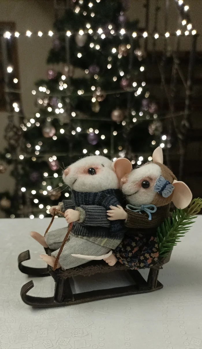 Мои мыши. С Новым годом! - Моё, Рукоделие без процесса, Сухое валяние, Мышь, Elenamouse, Авторская игрушка, Длиннопост