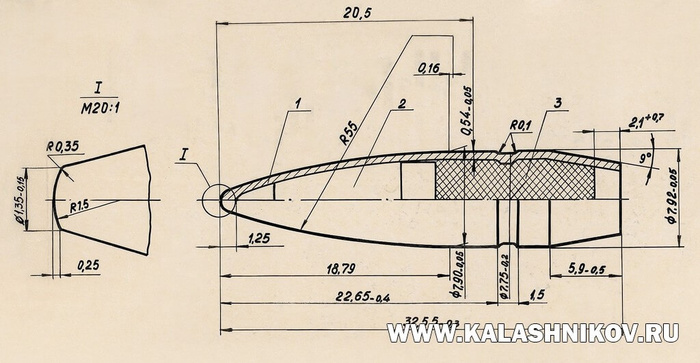 Чертёж снайперской пули из партии ОП-06, поданной на государственные испытания
