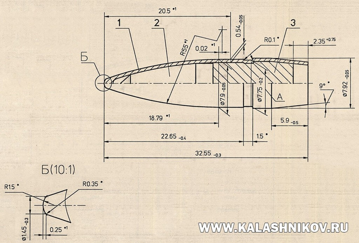 Чертеж пули 7,62-мм снайперского патрона 7Н14