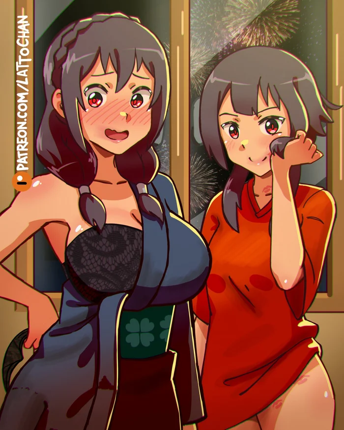 Подруги - Anime Art, Аниме, Konosuba, Megumin, Yuri, Yunyun