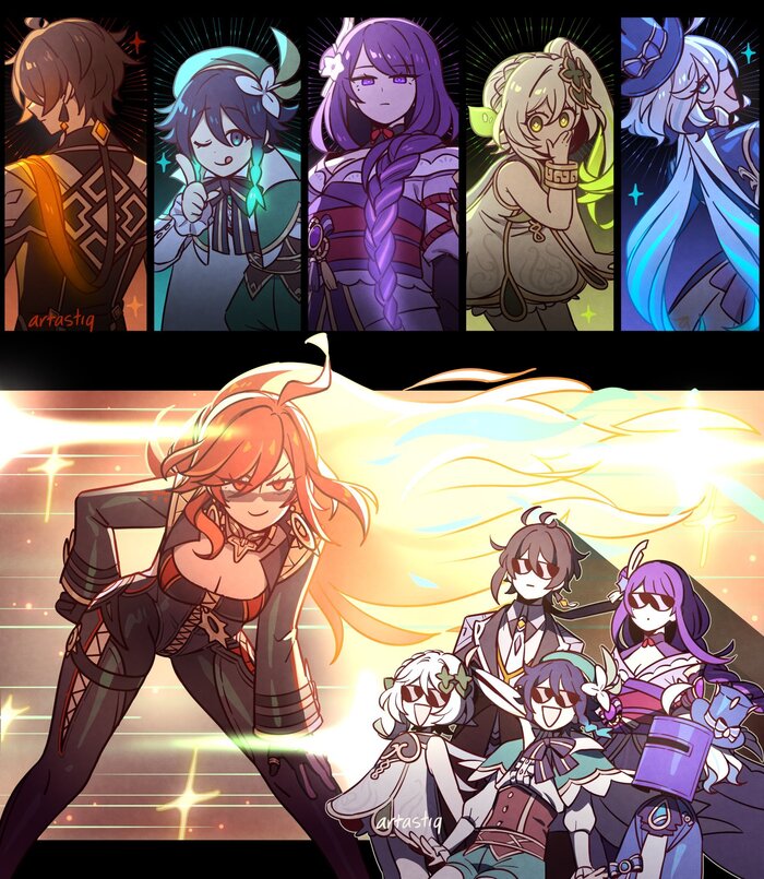     Genshin Impact, , Anime Art, Mavuika (Genshin Impact), Zhongli (Genshin Impact), Venti (Genshin Impact), Raiden Shogun (Genshin Impact), Nahida (Genshin Impact), Furina (Genshin Impact)