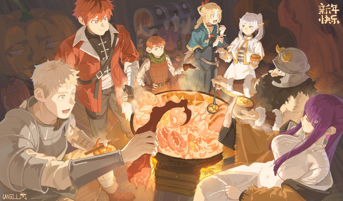   !       ! , Anime Art, Frieren, Stark (Sousou no Frieren), Fern, Marcille Donato, Laios Touden, Senshi (Dungeon Meshi), Chilchuck Tims, Sousou no Frieren, Dungeon Meshi, 