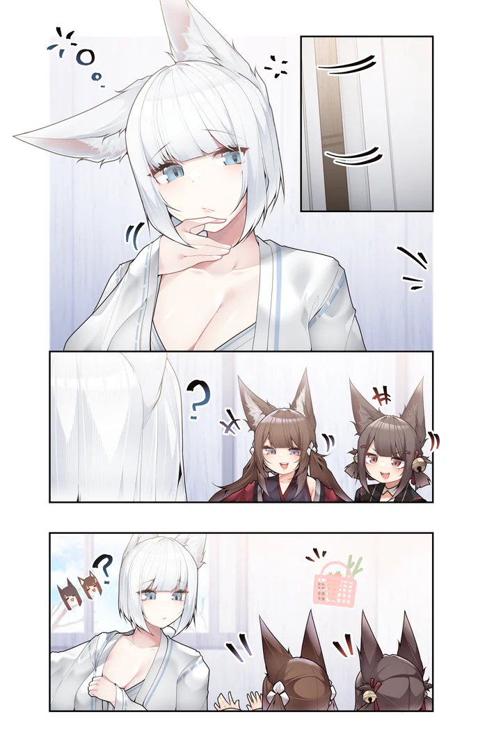 Aunt Kaga, let's go make a snowman! - Samip, Art, Anime, Anime art, Azur lane, Animal ears, Tail, Kitsune, Amagi, Akagi, Kaga, Longpost