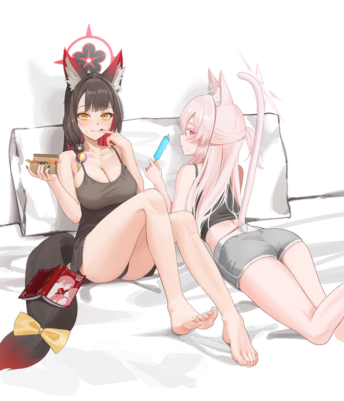 Wakamo & Akira Anime Art, , Blue Archive, Kosaka Wakamo, Kiyosumi Akira, Animal Ears, 