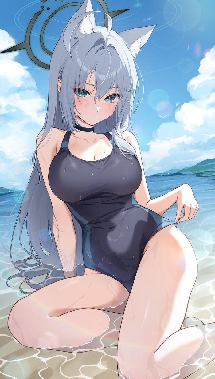 Sunaookami Shiroko #037 , Anime Art, Blue Archive, Shiroko Terror, , One-piece swimsuit,  , , ,  , , , , 