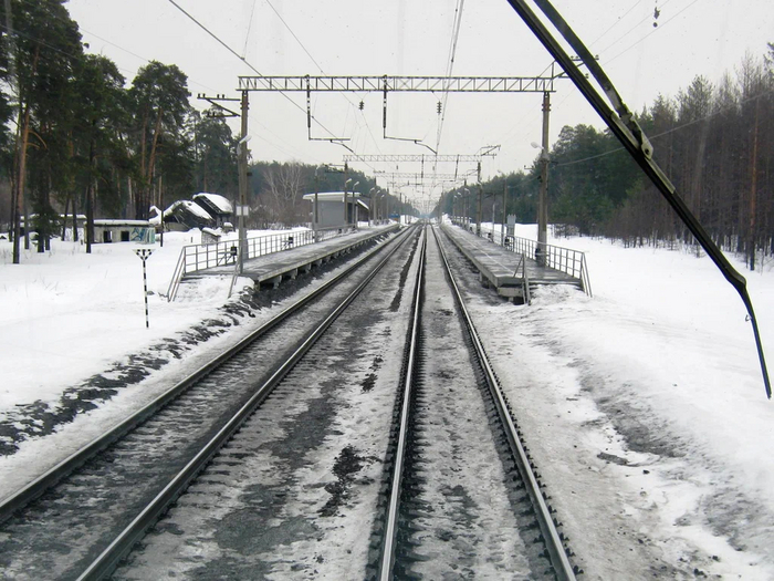 31 марта 2012 Богдан Альбертович. О.п. 787 км, вид из кабины электропоезда ЭР9Е-625