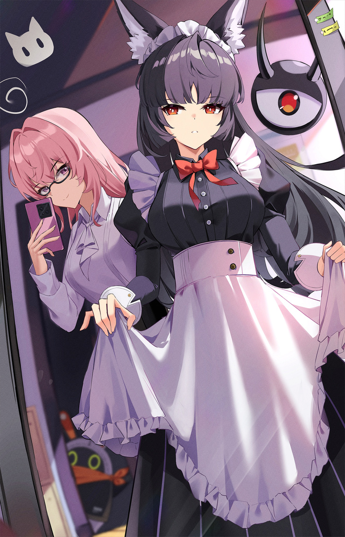 Maid Anime Art, , Zenless Zone Zero, Hoshimi Miyabi (zzz), Tsukishiro Yanagi (zzz), Animal Ears, , 