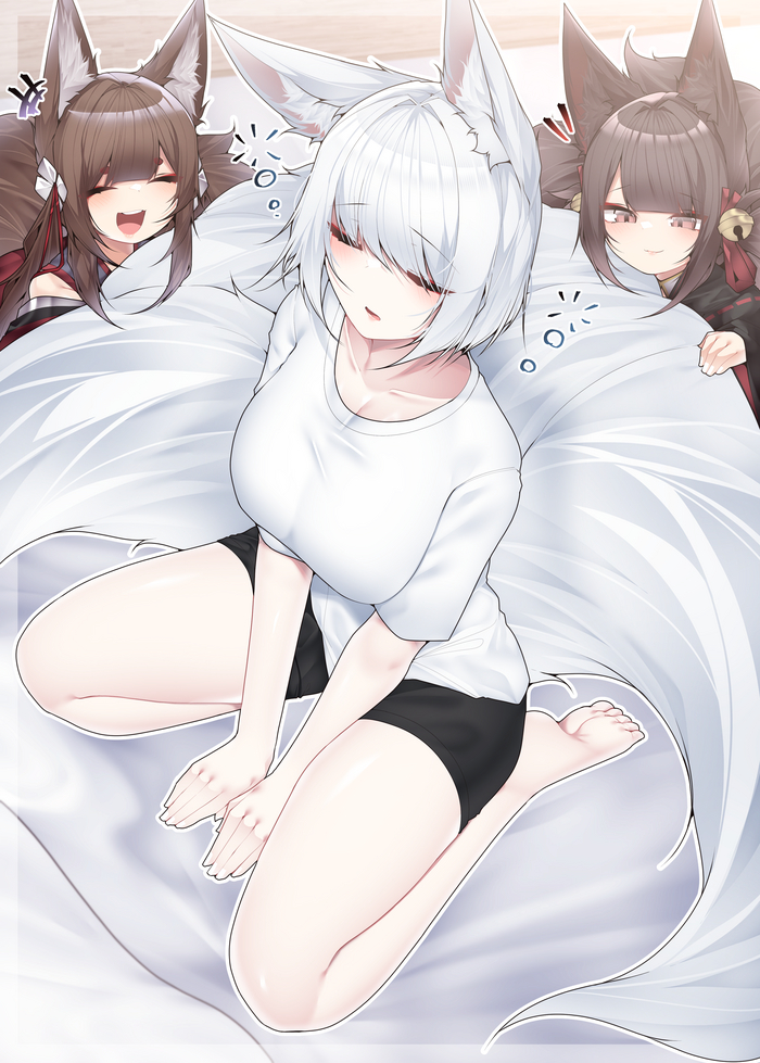    ,   ! Samip, , , Anime Art, Azur Lane, Animal Ears, , , Amagi, Akagi, Kaga,   