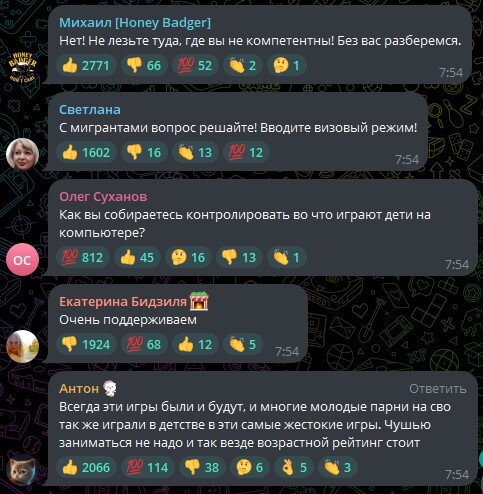 А вот здесь отлично видно, как относятся к поддержке инициативы запретить компьютерные игры.