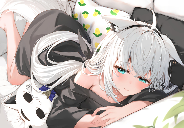   , Anime Art, Virtual YouTuber, Hololive, Shirakami Fubuki, , Animal Ears, , 