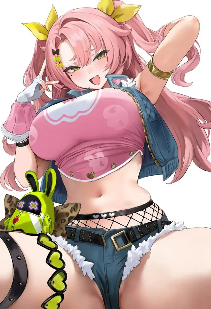 Nicole Demara #008 - Anime, Anime art, Zenless Zone Zero, Nicole Demara (zzz), Girls, Embarrassment, Blue eyes, Long hair, Topic, Stomach, Shorts, Preview