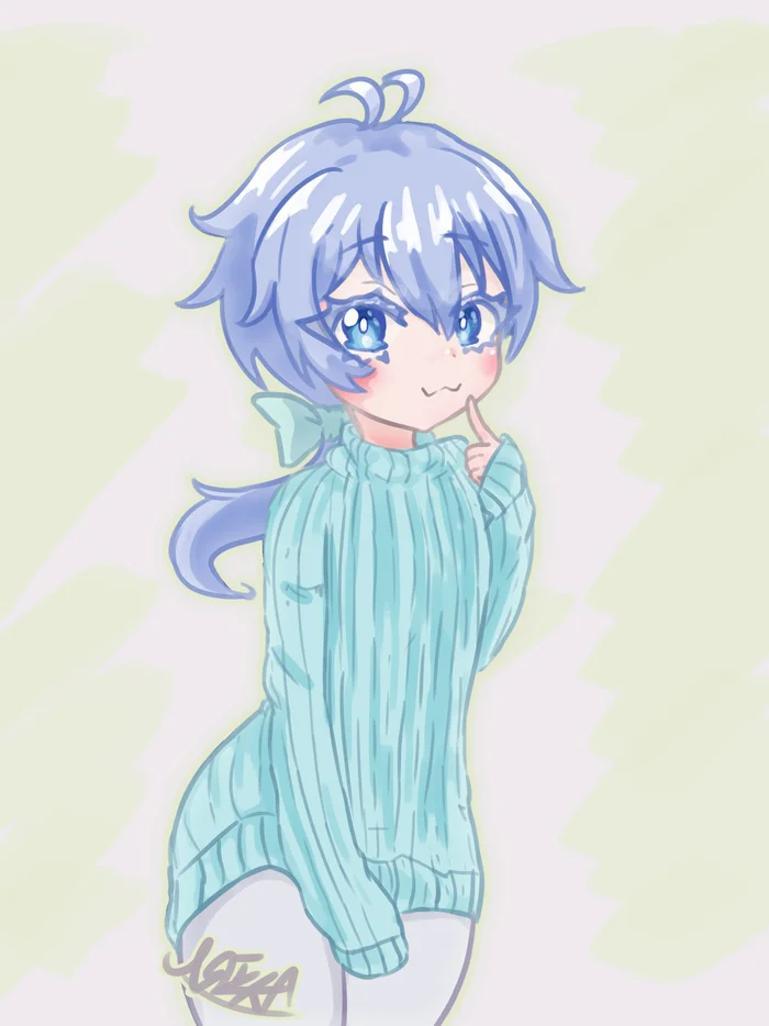 Sylphe would have loved this look... - My, Art, Anime art, Anime, Femboy, Anime trap, Blue eyes, Its a trap!, Trap Art, Blue hair, Pastel
