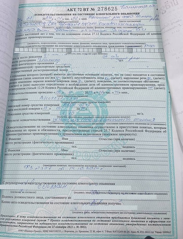 Освидетельствование на состояние алкогольного опьянения. Как должно быть