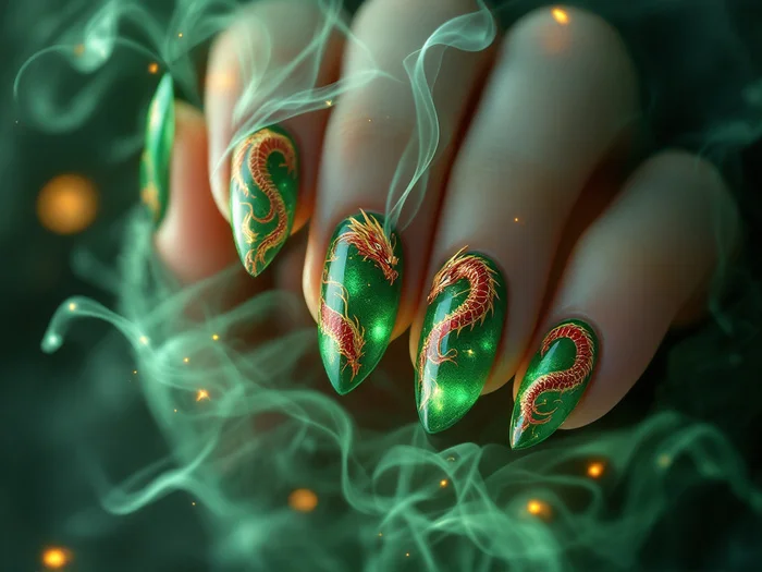 Manicure nail design (part 1) - My, Fashion, Style, For women, Manicure, Nails, Nail painting, The Dragon, Lizard, Longpost, Neural network art