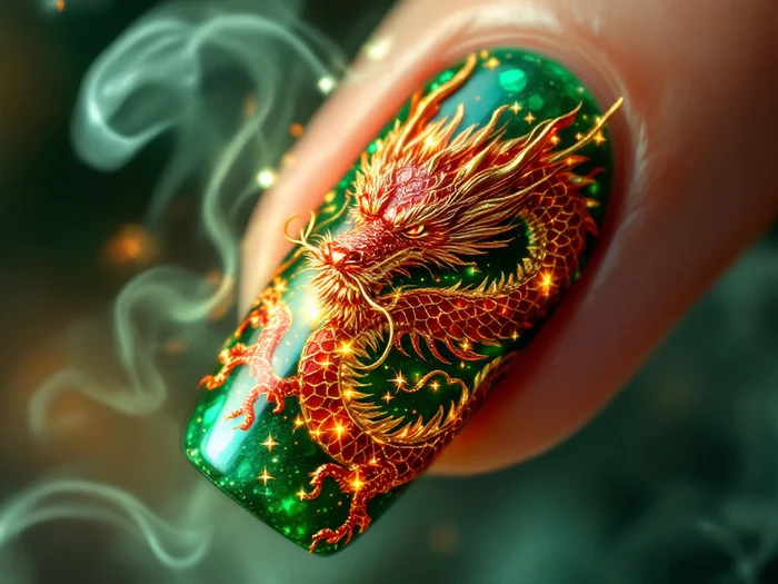 Manicure nail design (part 1) - My, Fashion, Style, For women, Manicure, Nails, Nail painting, The Dragon, Lizard, Longpost, Neural network art