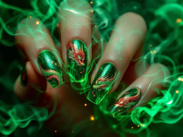 Manicure nail design (part 1) - My, Fashion, Style, For women, Manicure, Nails, Nail painting, The Dragon, Lizard, Longpost, Neural network art