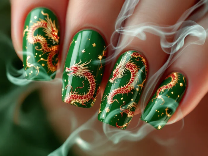 Manicure nail design (part 1) - My, Fashion, Style, For women, Manicure, Nails, Nail painting, The Dragon, Lizard, Longpost, Neural network art