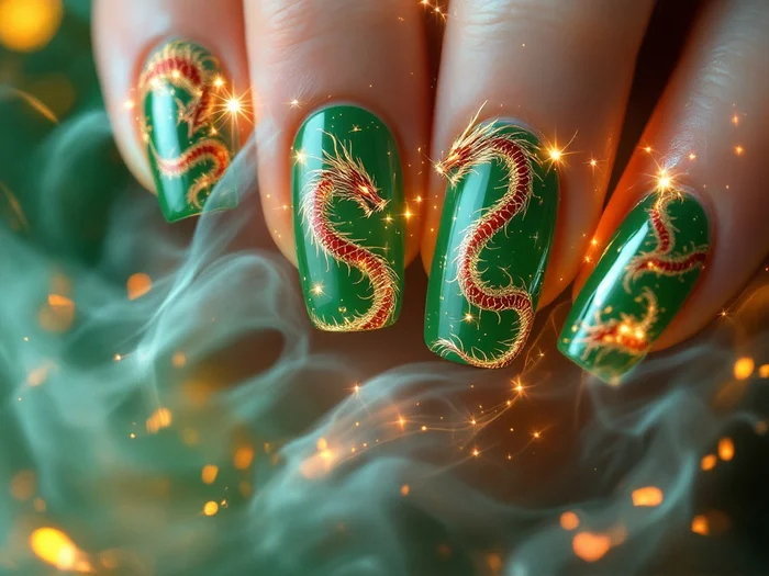 Manicure nail design (part 1) - My, Fashion, Style, For women, Manicure, Nails, Nail painting, The Dragon, Lizard, Longpost, Neural network art