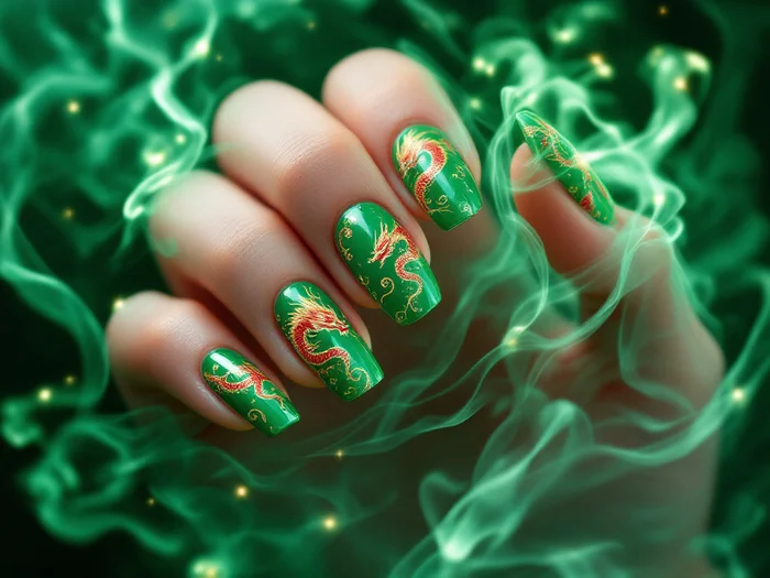 Manicure nail design (part 1) - My, Fashion, Style, For women, Manicure, Nails, Nail painting, The Dragon, Lizard, Longpost, Neural network art