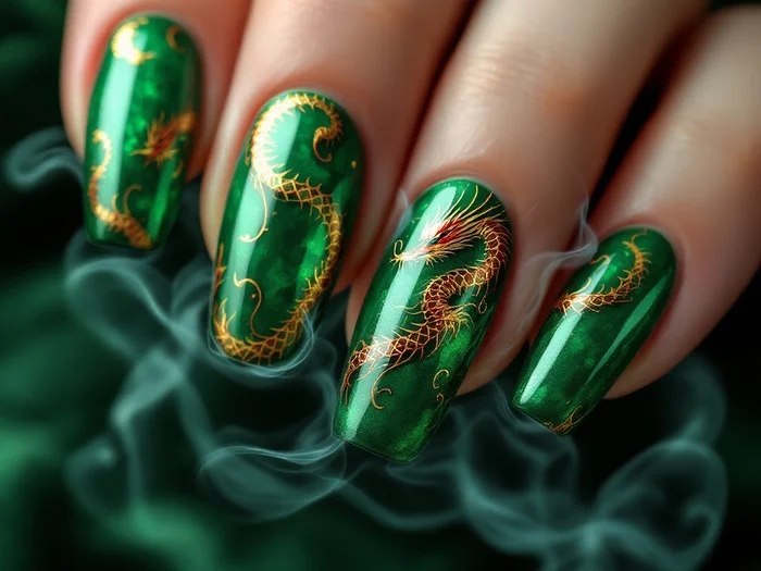 Manicure nail design (part 1) - My, Fashion, Style, For women, Manicure, Nails, Nail painting, The Dragon, Lizard, Longpost, Neural network art