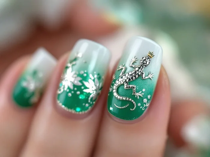 Manicure nail design (part 1) - My, Fashion, Style, For women, Manicure, Nails, Nail painting, The Dragon, Lizard, Longpost, Neural network art