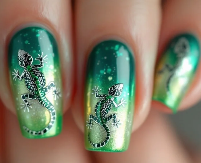 Manicure nail design (part 1) - My, Fashion, Style, For women, Manicure, Nails, Nail painting, The Dragon, Lizard, Longpost, Neural network art