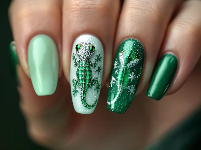Manicure nail design (part 1) - My, Fashion, Style, For women, Manicure, Nails, Nail painting, The Dragon, Lizard, Longpost, Neural network art