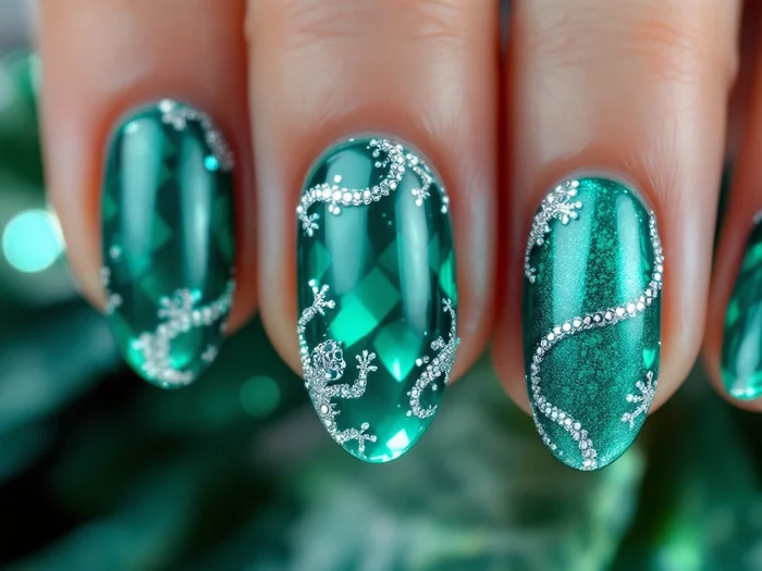 Manicure nail design (part 1) - My, Fashion, Style, For women, Manicure, Nails, Nail painting, The Dragon, Lizard, Longpost, Neural network art