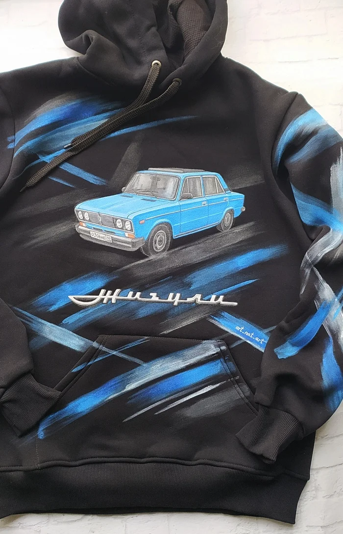 Zhiguli in my work. Sweatshirts, jeans, paintings - My, Zhiguli, Auto, Retro, Retro car, AvtoVAZ, Lada, Lada VFTS, Vaz-2101, VAZ-2105, VAZ-21011, Longpost