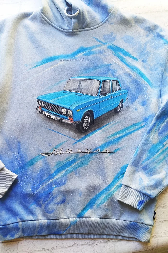 Zhiguli in my work. Sweatshirts, jeans, paintings - My, Zhiguli, Auto, Retro, Retro car, AvtoVAZ, Lada, Lada VFTS, Vaz-2101, VAZ-2105, VAZ-21011, Longpost