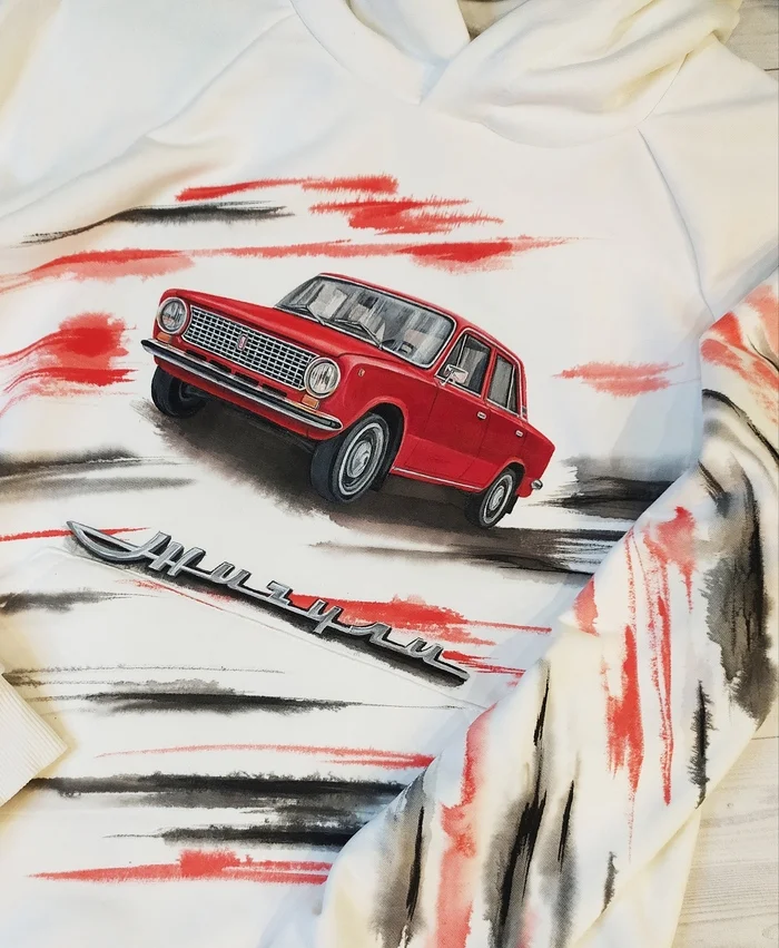 Zhiguli in my work. Sweatshirts, jeans, paintings - My, Zhiguli, Auto, Retro, Retro car, AvtoVAZ, Lada, Lada VFTS, Vaz-2101, VAZ-2105, VAZ-21011, Longpost