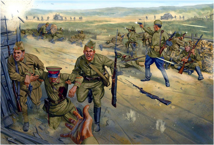 Оборонительный бой Красной Армии летом 1941. Современное изображение.