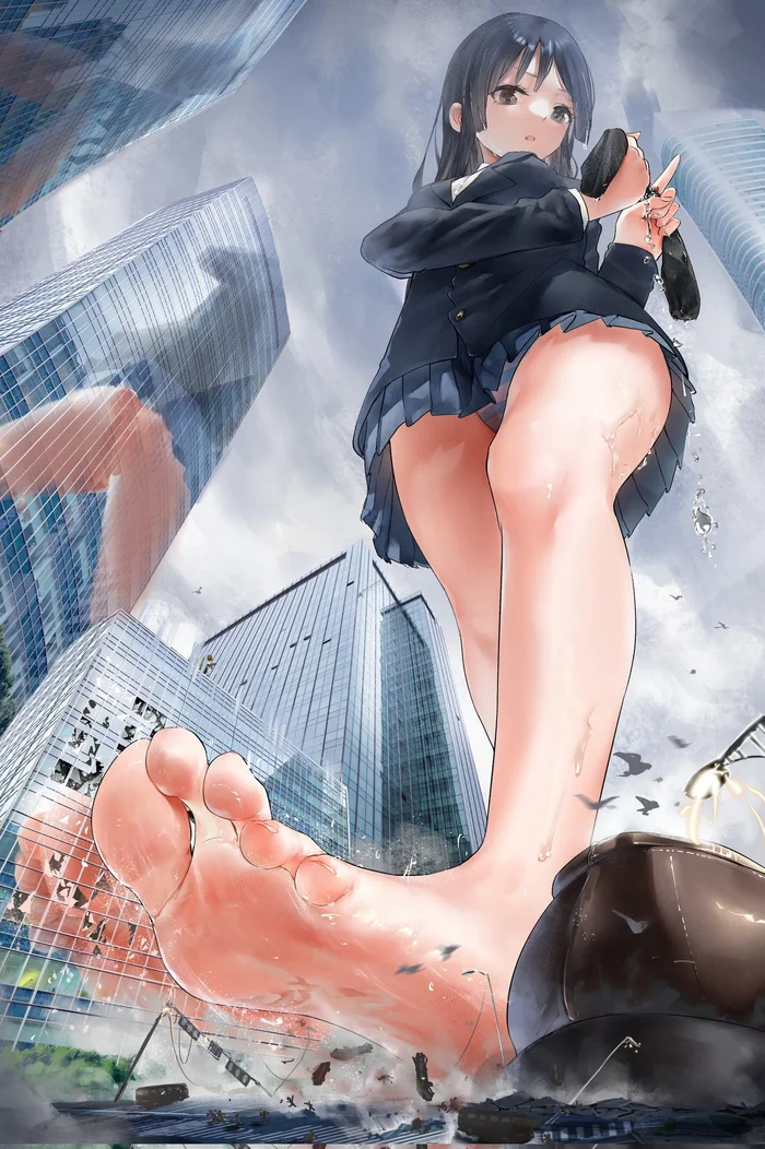 Striped - Anime, Anime art, Akiyama Mio, k-On, Foot fetish, Socks, Pantsu, Seifuku, Giantess, Twitter (link)