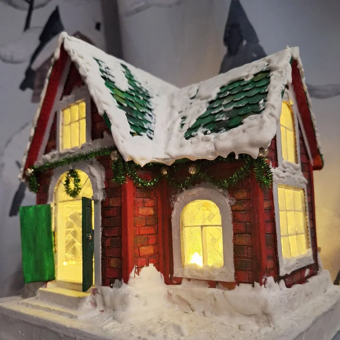 New Year's houses under the tree and on the tree - My, Christmas decorations, Crafts, Needlework, Cardboard, Needlework with process